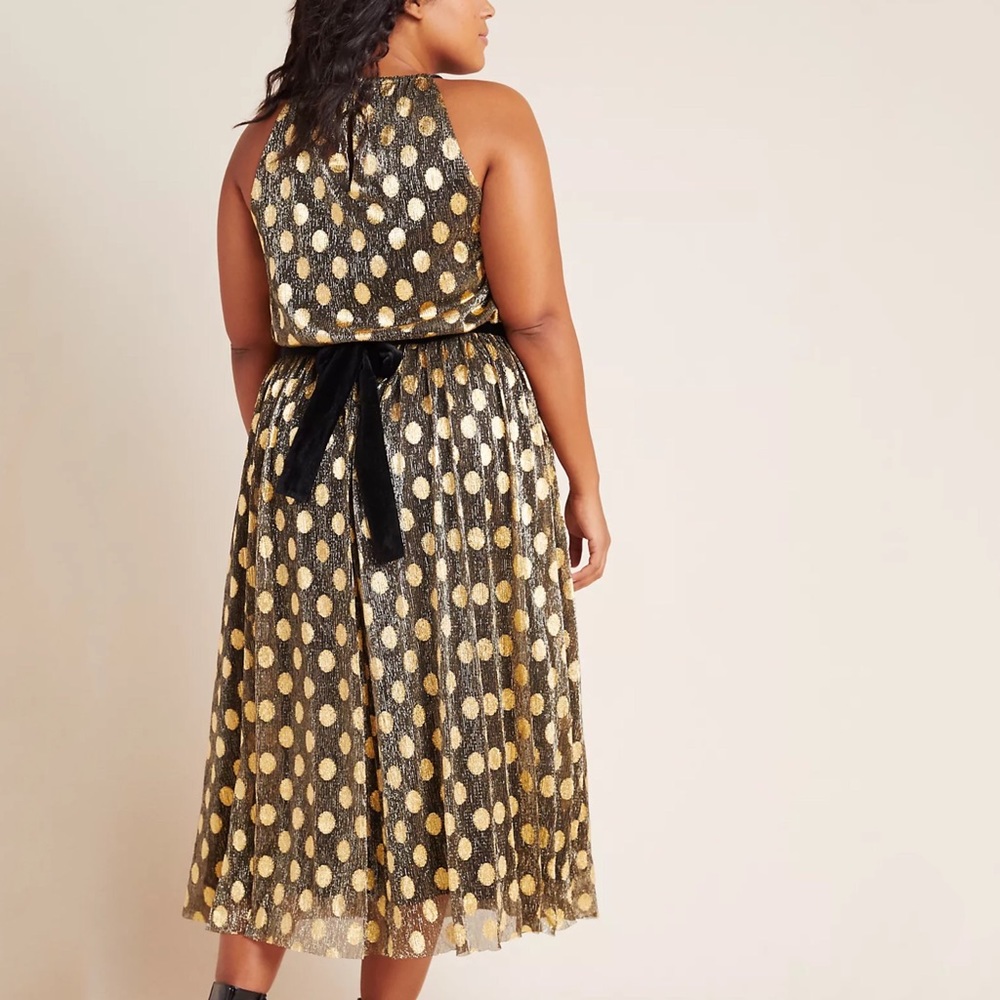 Anthropologie Metallic Polka Dot Halter Midi Dress - Picture 11 of 11